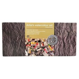 Afra Profesyonel Tablet Sulu Boya Seti 48 Renk Tam Tablet Ahşap Kutu - Afra