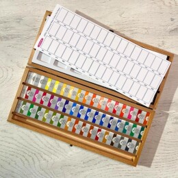 Afra Profesyonel Tablet Sulu Boya Seti 48 Renk Tam Tablet Ahşap Kutu - 2