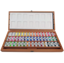 Afra Profesyonel Tablet Sulu Boya Seti 64 Renk Yarım Tablet Ahşap Kutu - 2