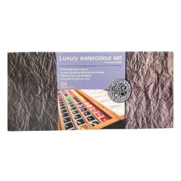 Afra Profesyonel Tablet Sulu Boya Seti 64 Renk Yarım Tablet Ahşap Kutu - 1