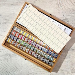 Afra Profesyonel Tablet Sulu Boya Seti 64 Renk Yarım Tablet Ahşap Kutu - 3