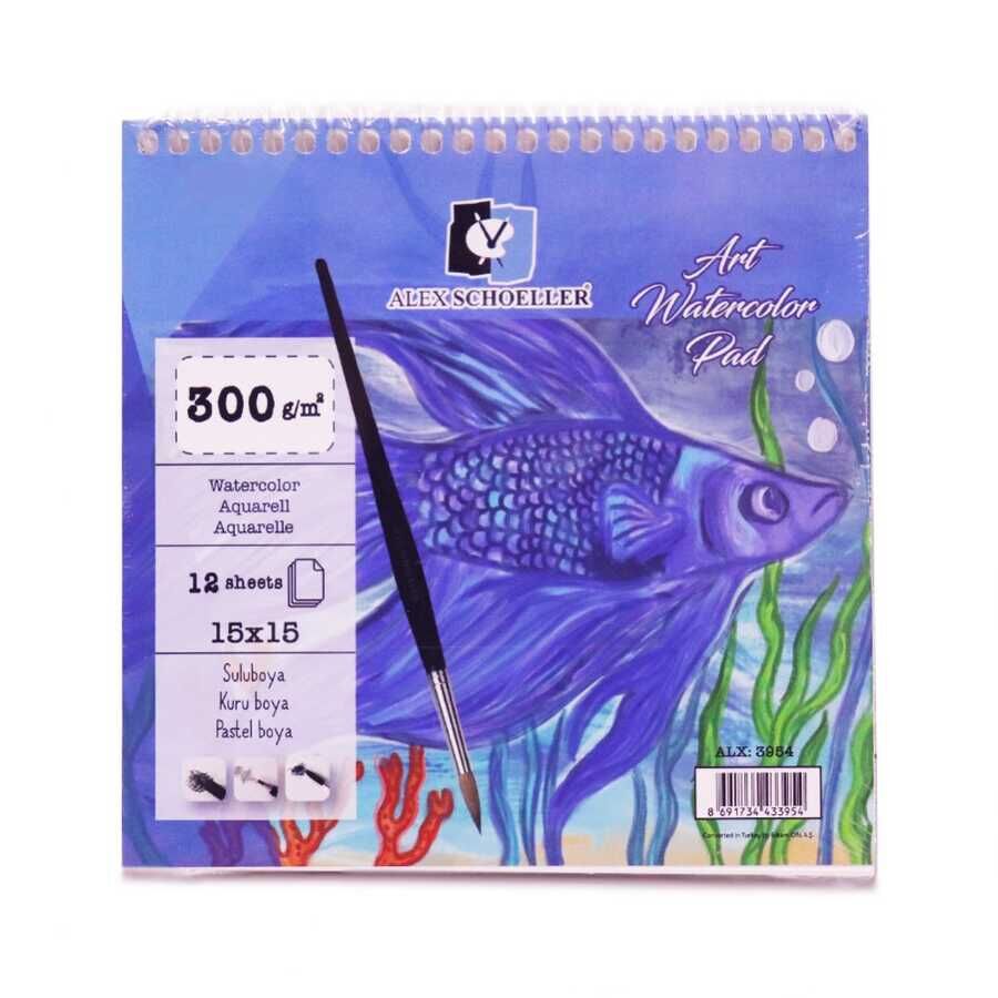 Alex Schoeller Art Watercolour Pad Spiralli Sulu Boya Defteri Blok 300 Gr. 15x15 Cm. 12 Yaprak