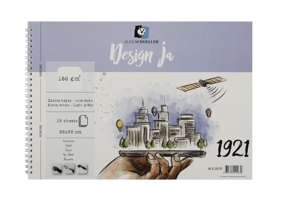 Alex Schoeller Design Ja İnce Dokulu Resim Ve Eskiz Çizim Defteri 180 Gr. 25x35 Cm. 15 Sayfa