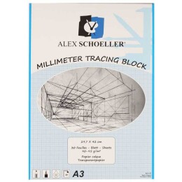 Alex Schoeller Milimetrik Aydınger Blok A3 Mavi 90/95 gr. 30 yaprak - Alex Schoeller