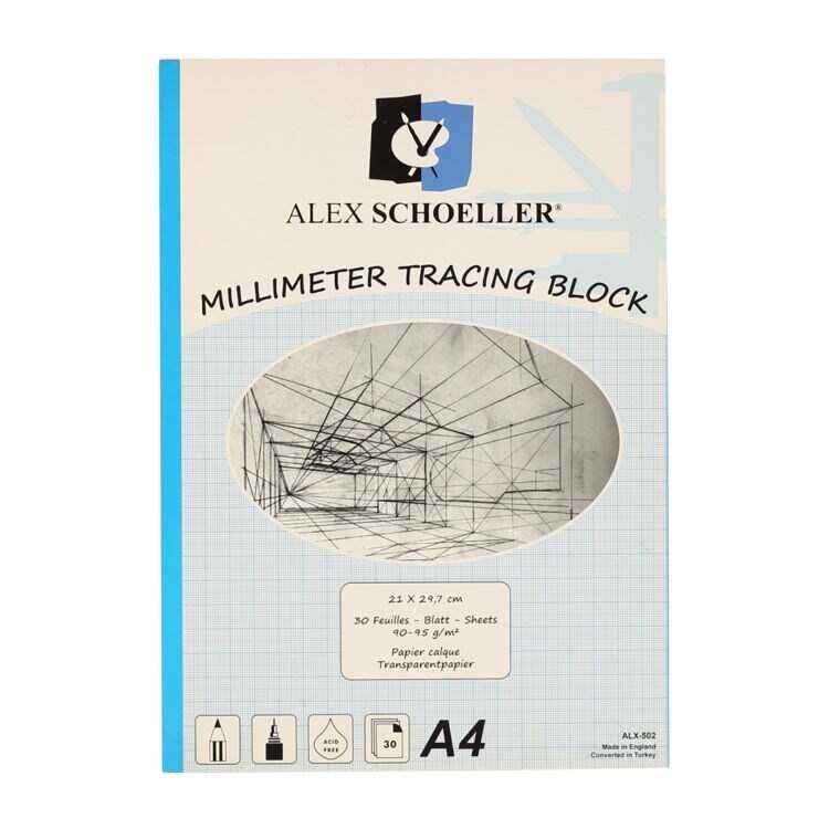 Alex Schoeller Milimetrik Aydınger Blok A4 Mavi 90/95 Gr. 30 Yaprak