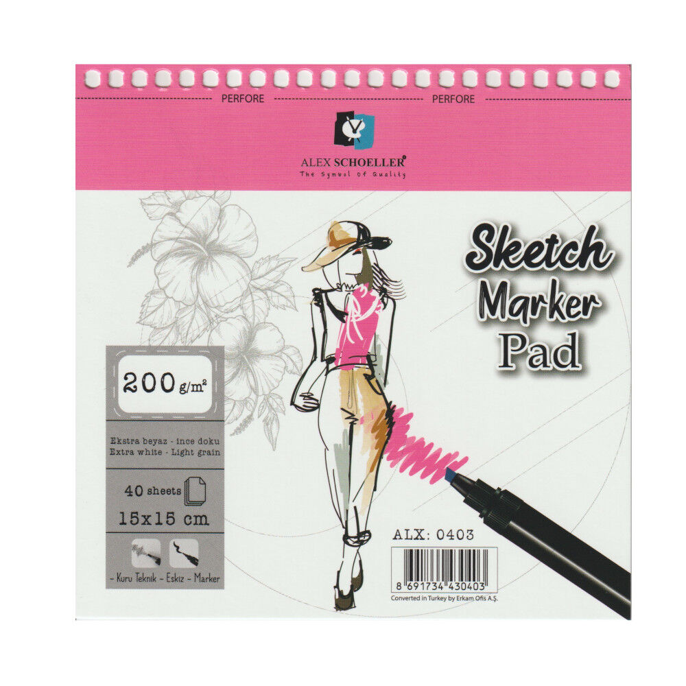 Alex Schoeller Spiralli Sketch Marker Defteri Pad 200 Gr. 15x15 Cm. 40 Yp.