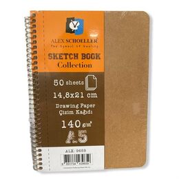 Alex Schoeller Sketchbook Sert Kraft Kapak Spiralli Eskiz Çizim Defteri 140 gr. A5 50 yp.