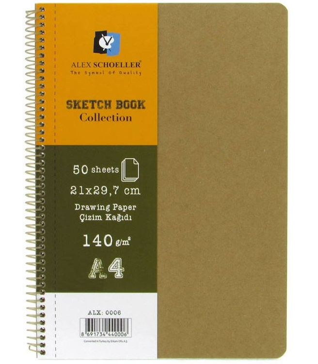 Alex Schoeller Sketchbook Sert Kraft Kapak Spiralli Eskiz Çizim Defteri 140 Gr. A4 50 Yp.