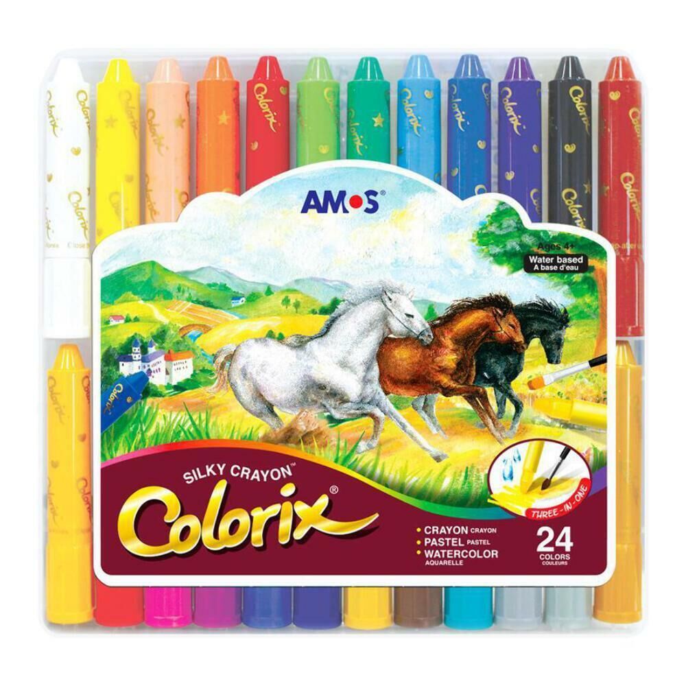 Amos Colorix Silky Crayon Üçü Bir Arada Boya 24 Renk