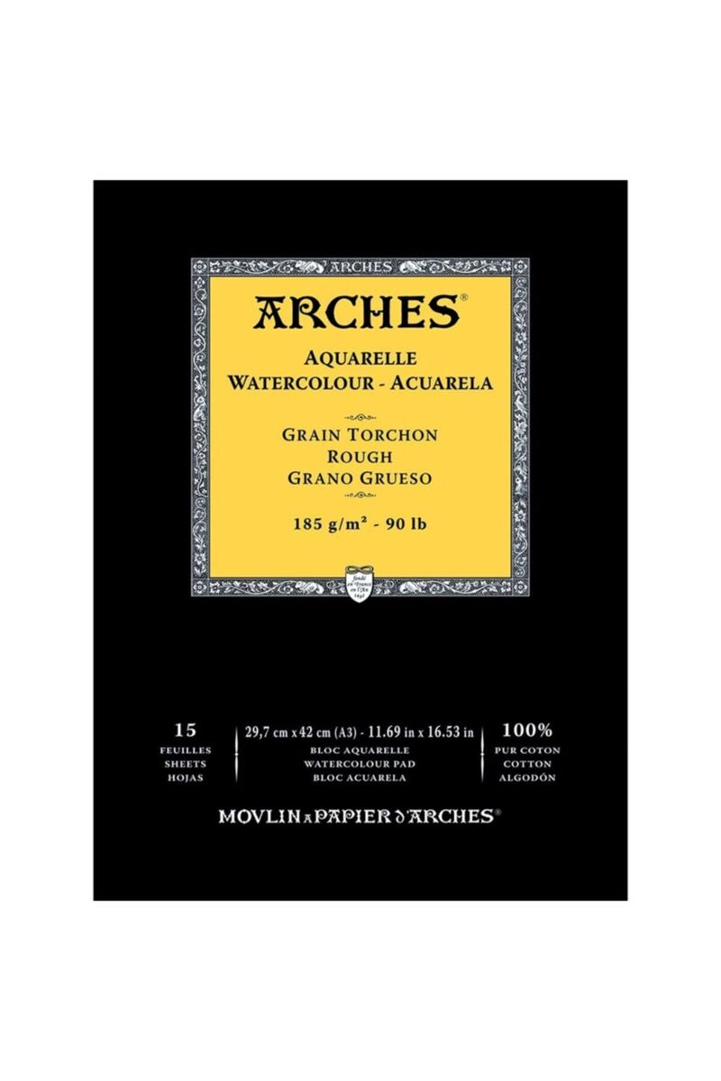 Arches Sulu Boya Defteri Blok Rough - Kalın Doku 185 Gr. 29x42 Cm. 15 Yaprak
