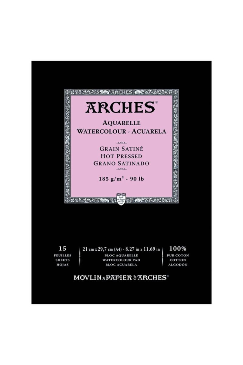 Arches Sulu Boya Defteri Blok Sıcak Baskı - Düz Doku 185 Gr. 21x29 Cm. 15 Yaprak