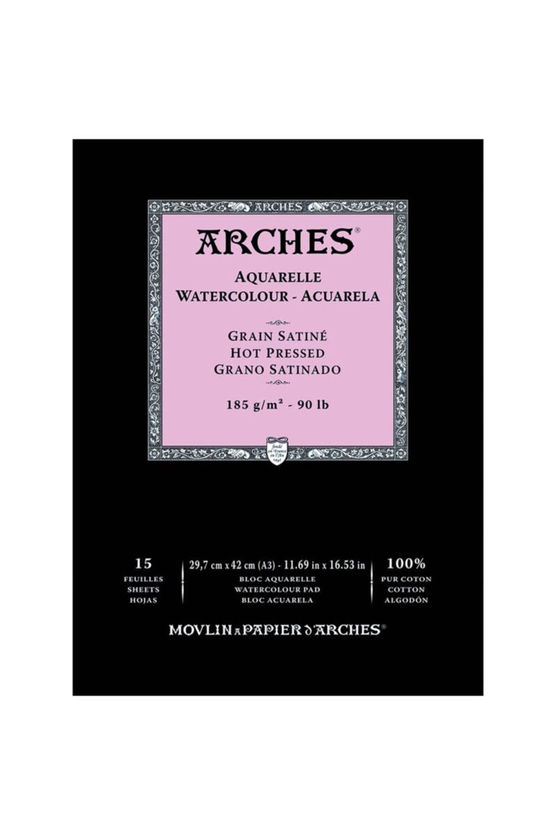 Arches Sulu Boya Defteri Blok Sıcak Baskı - Düz Doku 185 Gr. 29x42 Cm. 15 Yaprak