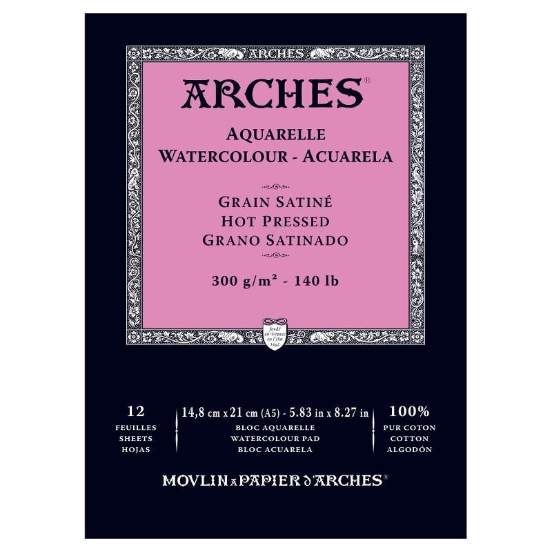 Arches Sulu Boya Defteri Blok Sıcak Baskı - Düz Doku 300 Gr. 15x21 Cm. 12 Yaprak