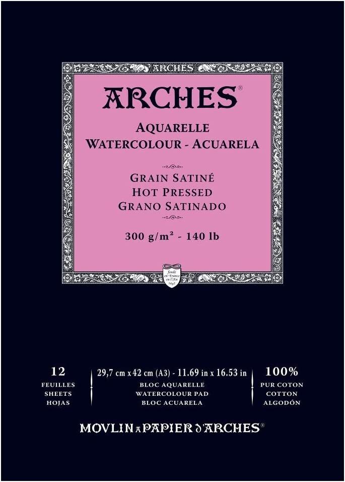 Arches Sulu Boya Defteri Blok Sıcak Baskı - Düz Doku 300 Gr. 29x42 Cm. 12 Yaprak