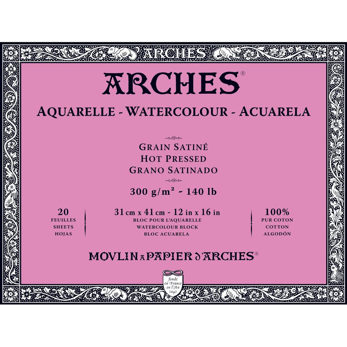 Arches Sulu Boya Defteri Blok Sıcak Baskı - Düz Doku 300 Gr. 31x41 Cm. 20 Yaprak