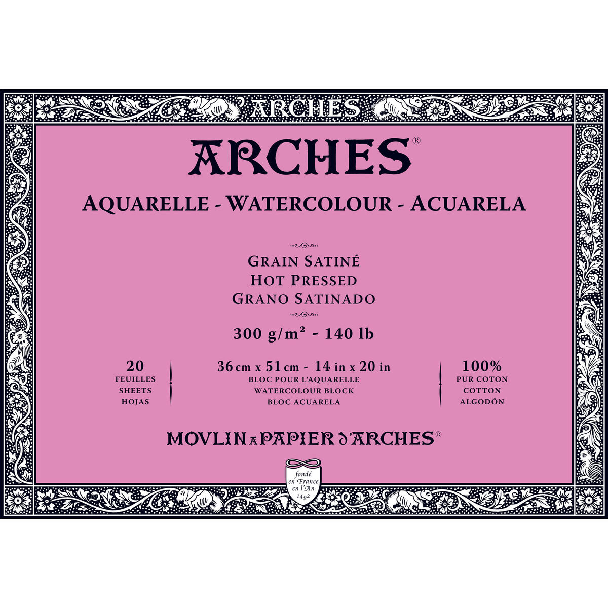 Arches Sulu Boya Defteri Blok Sıcak Baskı - Düz Doku 300 Gr. 36x51 Cm. 20 Yaprak