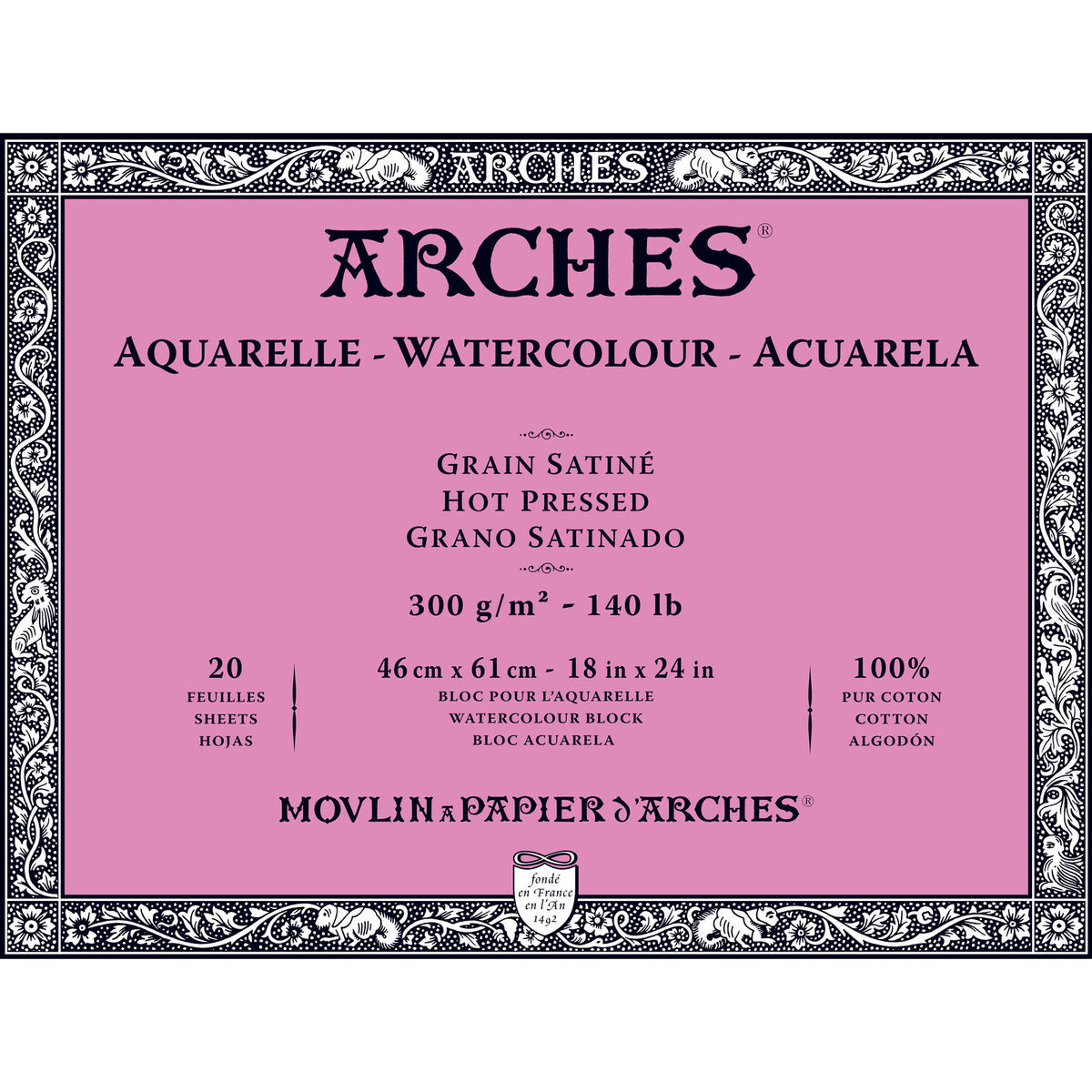 Arches Sulu Boya Defteri Blok Sıcak Baskı - Düz Doku 300 Gr. 46x61 Cm. 20 Yaprak