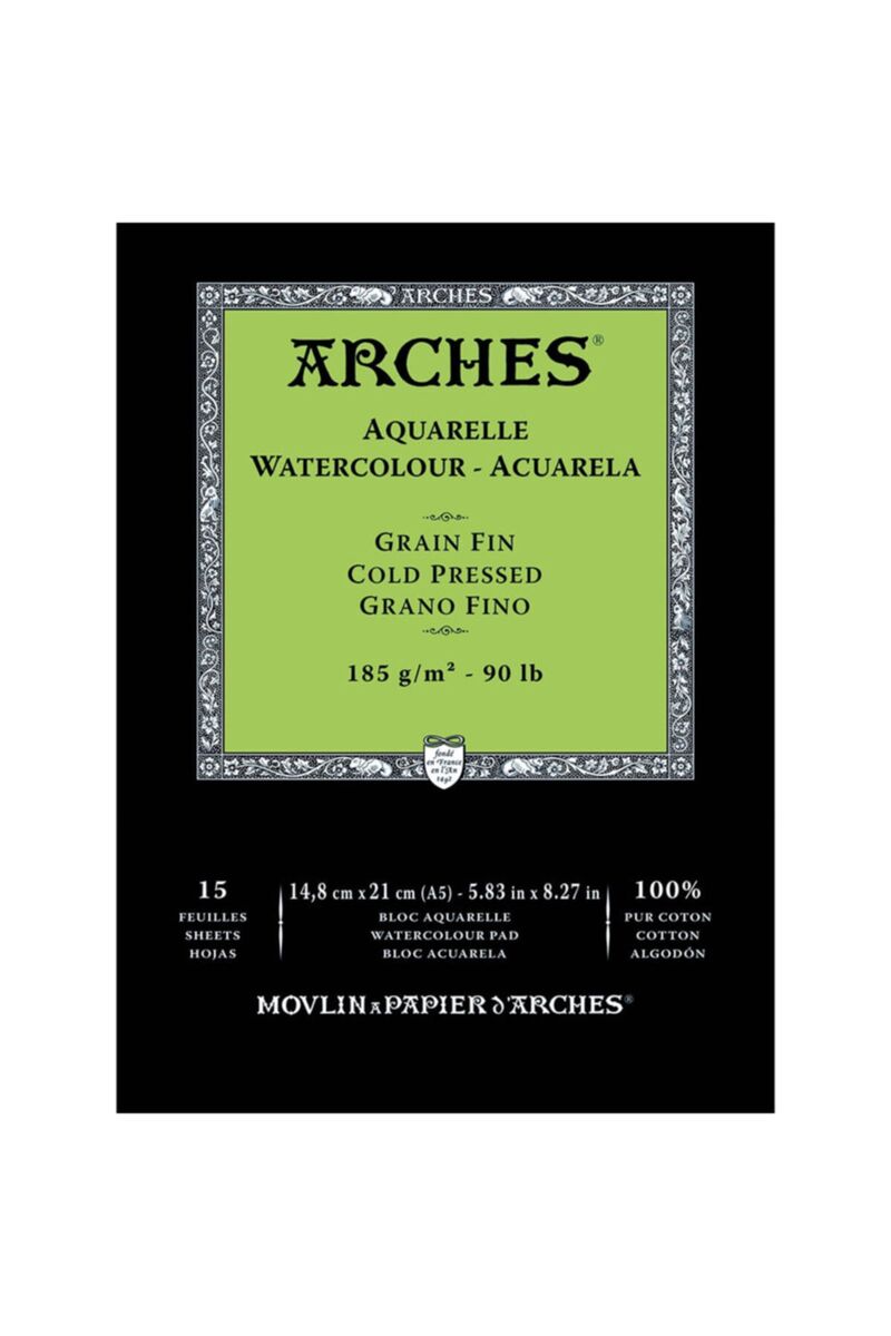 Arches Sulu Boya Defteri Blok Soğuk Baskı - Orta Doku 185 Gr. 15x21 Cm. 15 Yaprak