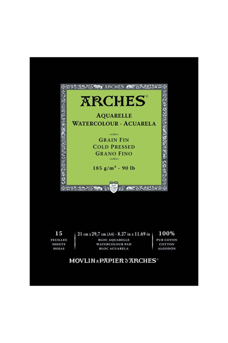 Arches Sulu Boya Defteri Blok Soğuk Baskı - Orta Doku 185 Gr. 21x29 Cm. 15 Yaprak