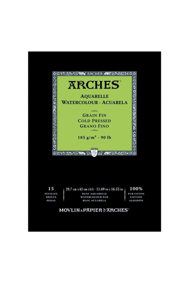 Arches Sulu Boya Defteri Blok Soğuk Baskı - Orta Doku 185 Gr. 29x42 Cm. 15 Yaprak