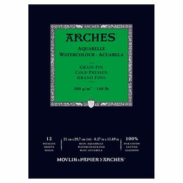 Arches Sulu Boya Defteri Blok Soğuk Baskı - Orta Doku 300 gr. 21x29 cm. 12 Yaprak