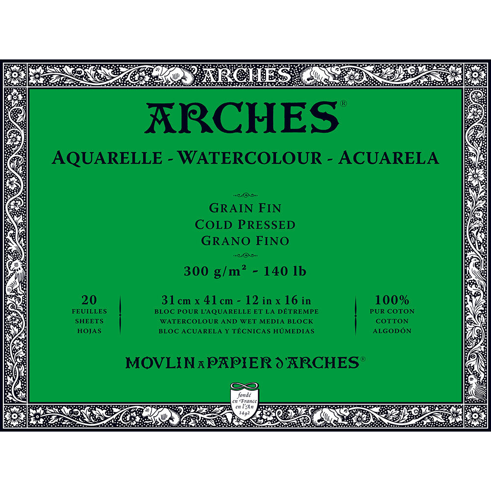 Arches Sulu Boya Defteri Blok Soğuk Baskı - Orta Doku 300 Gr. 31x41 Cm. 20 Yaprak