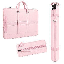 BBack Deri Körüklü Proje Çantası-Proje Tüpü-Rulo Kalemlik 3'lü Set PASTEL PEMBE - BBack