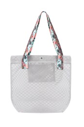 BBack File Kadın Plaj Çantası / Günlük El Ve Omuz Çantası 44x37 cm. GRİ (Desenli Saplı) - BBack