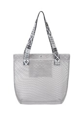 BBack File Kadın Plaj Çantası / Günlük El Ve Omuz Çantası 44x37 cm. GRİ (Ekose Saplı) - BBack