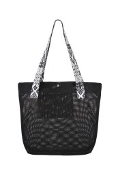 BBack File Kadın Plaj Çantası / Günlük El Ve Omuz Çantası 44x37 cm. SİYAH (Ekose Sap) - BBack