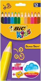 Bic Kids Supersoft Yumuşak Jumbo Kalın Kuru Boya Kalemi 12 Renk + Kalemtraş