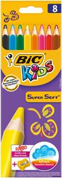 Bic Kids Supersoft Yumuşak Jumbo Kalın Kuru Boya Kalemi 8 Renk + Kalemtraş