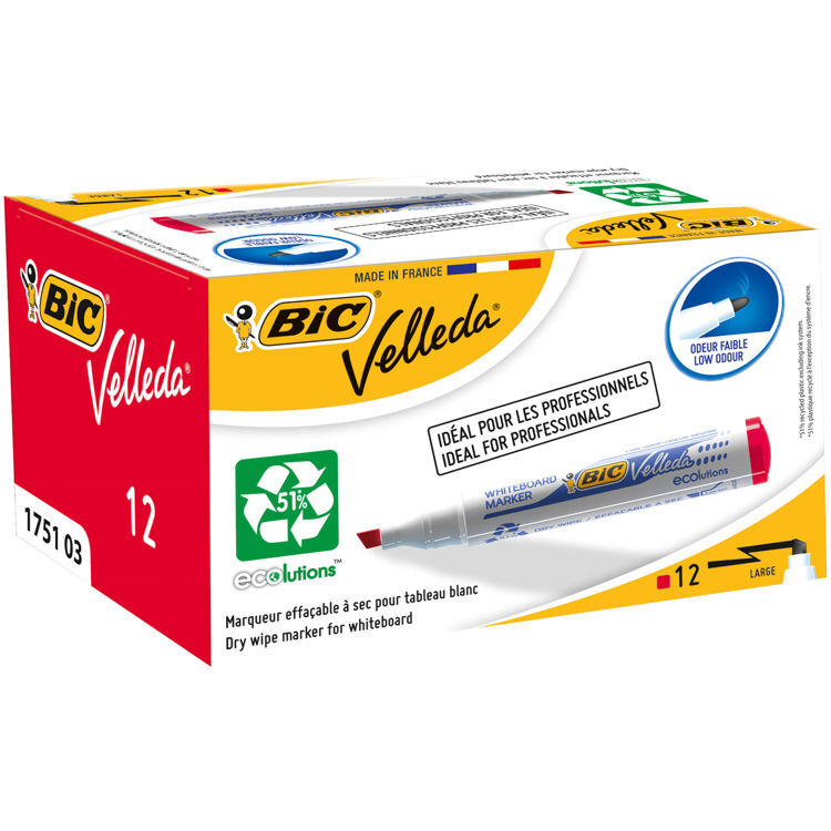 Bic Velleda 1751 Kesik Uç Beyaz Tahta Kalemi Kırmızı 12