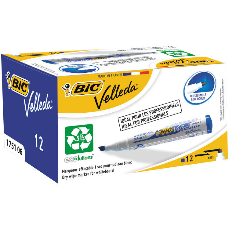 Bic Velleda 1751 Kesik Uç Beyaz Tahta Kalemi Mavi 12