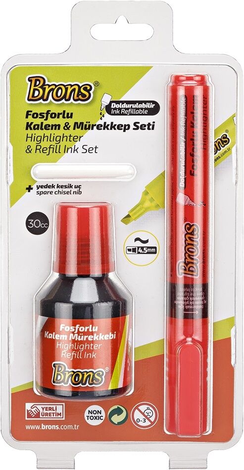 Brons Fosforlu Kalem Seti Kırmızı (kalem + Mürekkep + Yedek Uç)