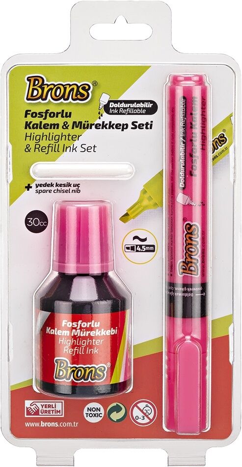Brons Fosforlu Kalem Seti Pembe (kalem + Mürekkep + Yedek Uç)