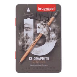 Bruynzeel Expression Graphite Dereceli Kalem Karakalem Eskiz Çizim Seti 12'li Metal Kutu