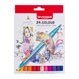 Bruynzeel Fineliner / Brush Pen Çift Taraflı Fırça Uçlu Kalem Seti 24 Renk - 1