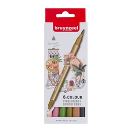 Bruynzeel Fineliner / Brush Pen Çift Taraflı Fırça Uçlu Kalem Seti 6 Renk MARRAKESH COLOURS - Thumbnail