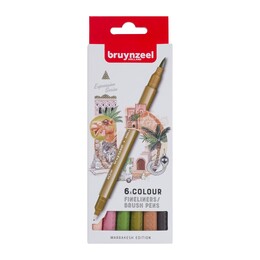 Bruynzeel Fineliner / Brush Pen Çift Taraflı Fırça Uçlu Kalem Seti 6 Renk MARRAKESH COLOURS - 1
