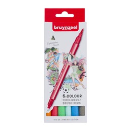 Bruynzeel Fineliner / Brush Pen Çift Taraflı Fırça Uçlu Kalem Seti 6 Renk RIO COLOURS - 1