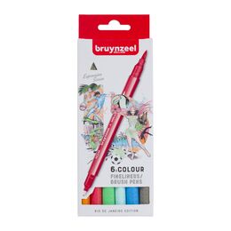 Bruynzeel Fineliner / Brush Pen Çift Taraflı Fırça Uçlu Kalem Seti 6 Renk RIO COLOURS - 1