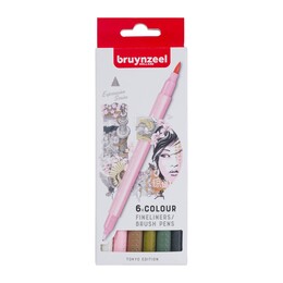 Bruynzeel Fineliner / Brush Pen Çift Taraflı Fırça Uçlu Kalem Seti 6 Renk TOKYO COLOURS - Thumbnail