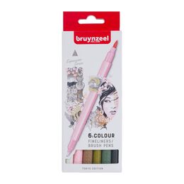 Bruynzeel Fineliner / Brush Pen Çift Taraflı Fırça Uçlu Kalem Seti 6 Renk TOKYO COLOURS - 1