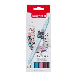 Bruynzeel Fineliner / Brush Pen Çift Taraflı Fırça Uçlu Kalem Seti 6 Renk VENICE COLOURS - 1