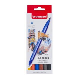 Bruynzeel Fineliner / Brush Pen Çift Taraflı Fırça Uçlu Kalem Seti 6 Renk AMSTERDAM COLOURS - 1