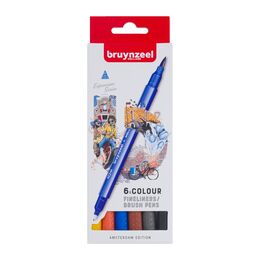 Bruynzeel Fineliner / Brush Pen Çift Taraflı Fırça Uçlu Kalem Seti 6 Renk AMSTERDAM COLOURS
