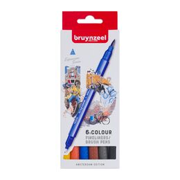 Bruynzeel Fineliner / Brush Pen Çift Taraflı Fırça Uçlu Kalem Seti 6 Renk AMSTERDAM COLOURS - 1
