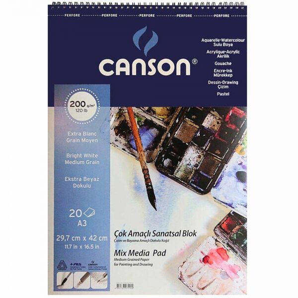 Canson Finface Çok Amaçlı Sanatsal Resim Ve Eskiz Çizim Defteri 200 Gr. A3 20 Sayfa