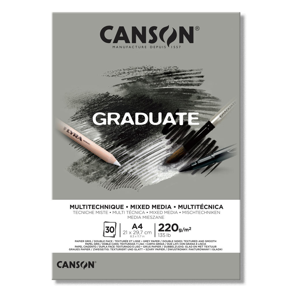 Canson Graduate Mixed Media Çok Amaçlı Eskiz Çizim Defteri Gri Yaprak 220 Gr. A4 30 Sayfa